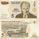 Banknote of 5 New Turkish Lira.