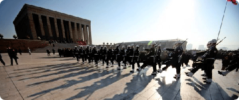 Military parade in front of Atatürks mausoleum in Ankara, Turkey