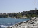 The striped lighthouse of Şile by the Black Sea in Istanbul, Turkey