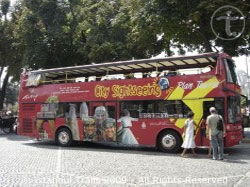 Sightseeing bus for guided city tours around Istanbul, Turkey.