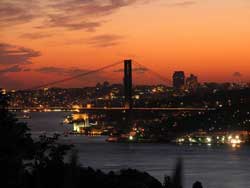 Picture of the Bosphorus in Istanbul at night.