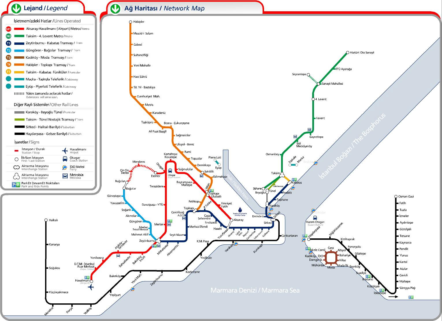 Istanbul Metro Map ... map of the Istanbul rail systems, ...