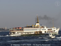 Conventional ferry at sea.