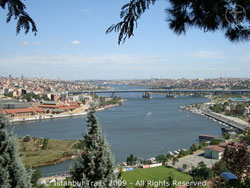 Impression of the Golden Horn as seen from the Pierre Loti Cafe in Istanbul, Turkey