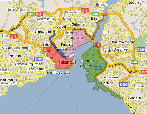 Overview map of Istanbul's main tourist areas.